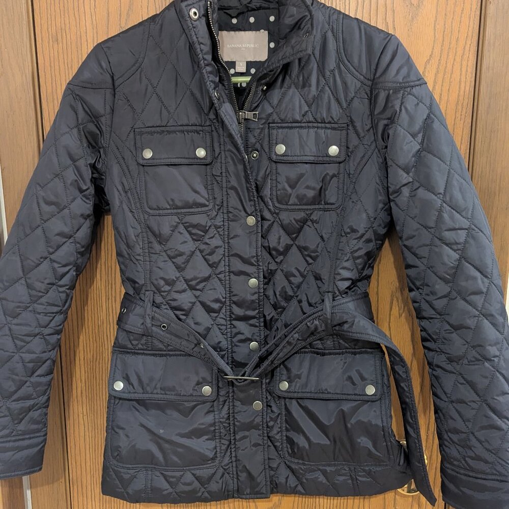 Banana Republic Factory Quilted Coat-Navy Blue Size Small